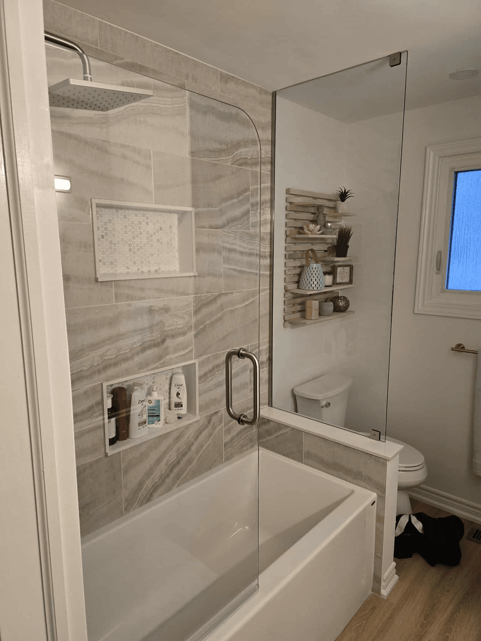 Shower with glass doors