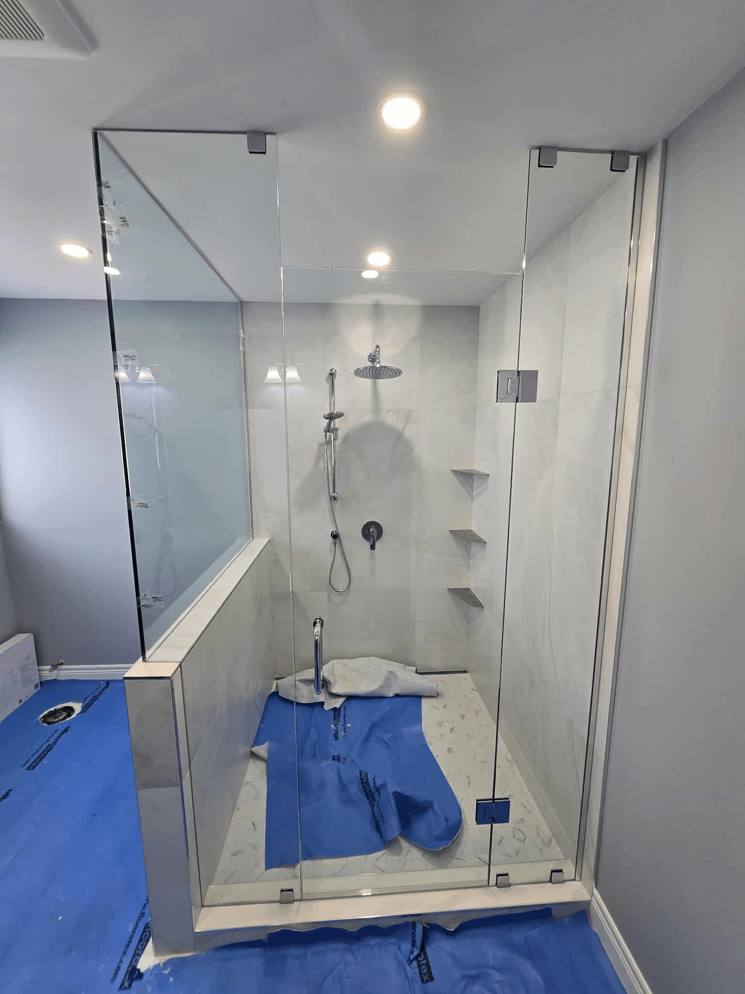 Walk-in two wall glass shower